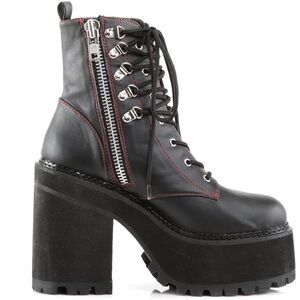 Demonia Black Platform Boots with Red Stitching
